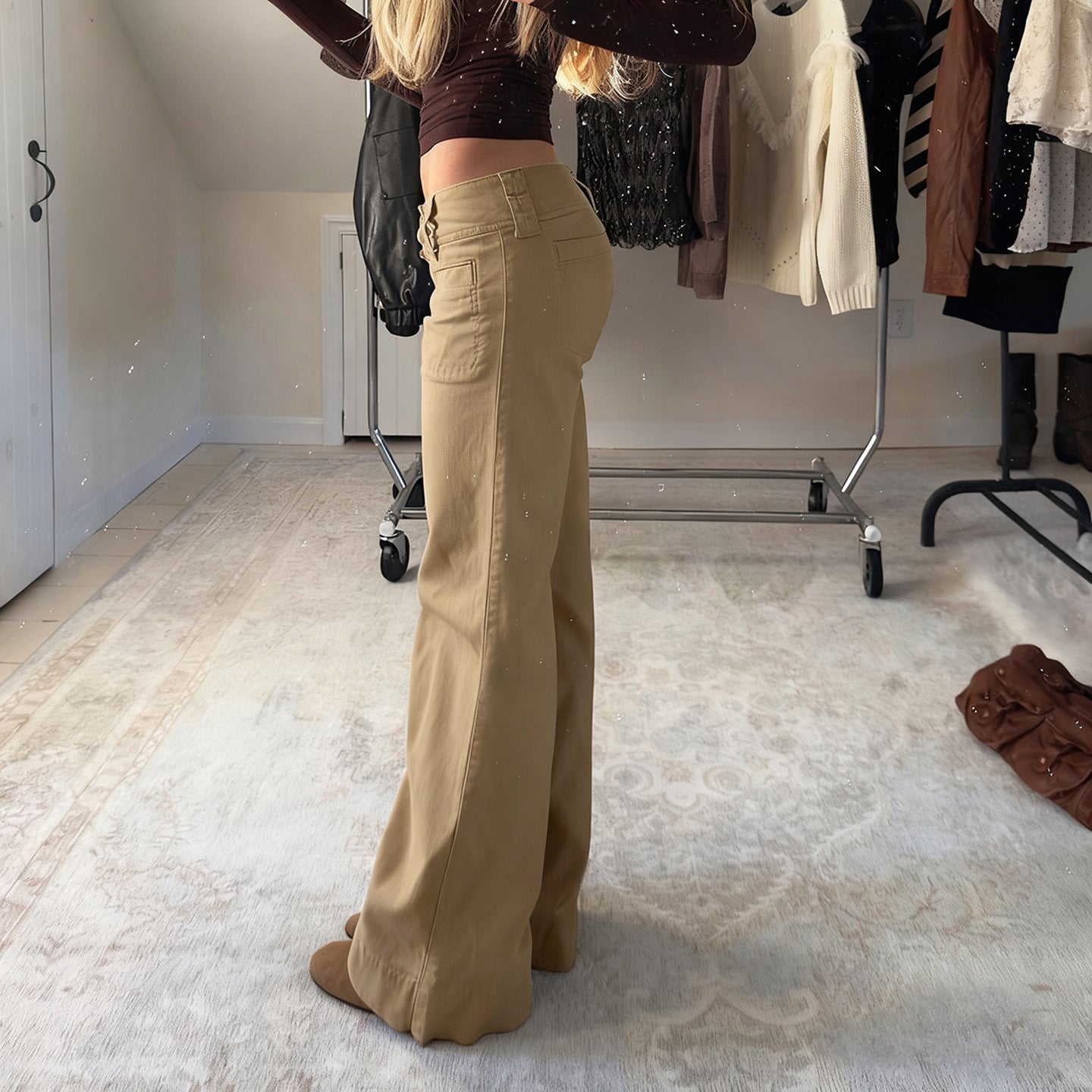 Versatile solid color street low waist slimming straight leg jeans for women