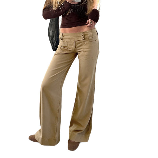 Versatile solid color street low waist slimming straight leg jeans for women