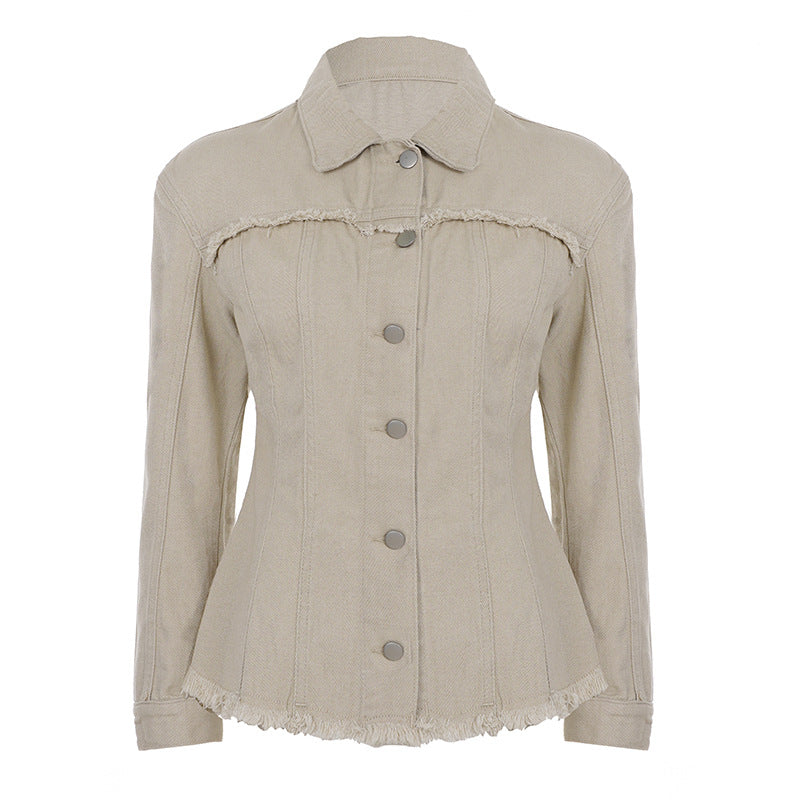 Split slim fit denim long sleeved shirt