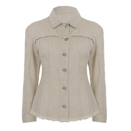 Split slim fit denim long sleeved shirt