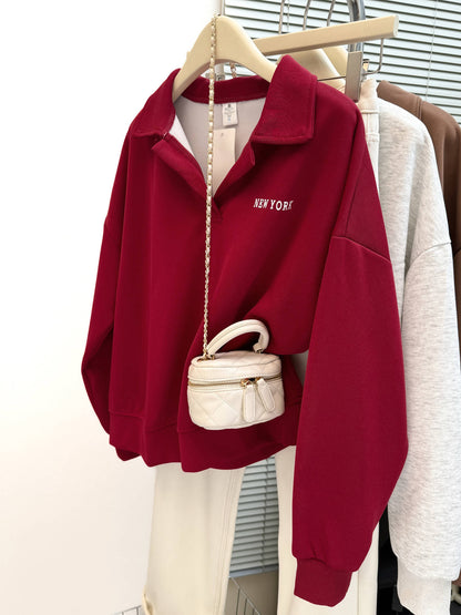 Casual Long Sleeve Polo Neck Sweatshirt for Women Loose FitV-Neck Top  Wear