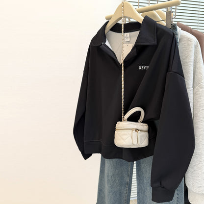 Casual Long Sleeve Polo Neck Sweatshirt for Women Loose FitV-Neck Top  Wear