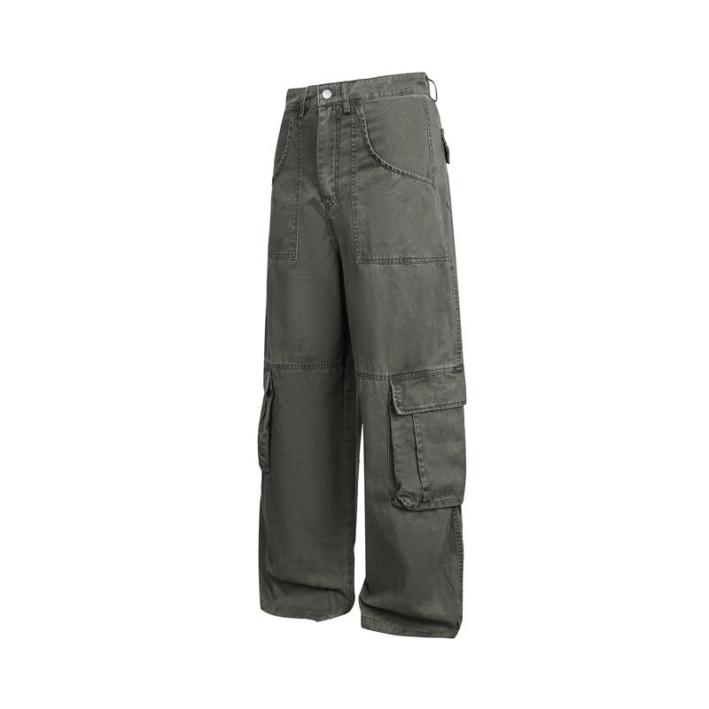 Multi-Pocket Cargo Pants Loose Wide-Leg Casual Trousers