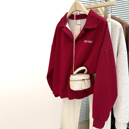 Casual Long Sleeve Polo Neck Sweatshirt for Women Loose FitV-Neck Top  Wear