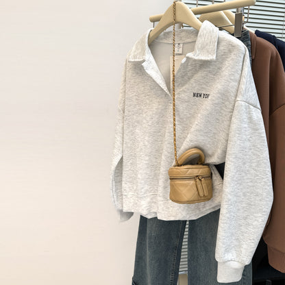 Casual Long Sleeve Polo Neck Sweatshirt for Women Loose FitV-Neck Top  Wear