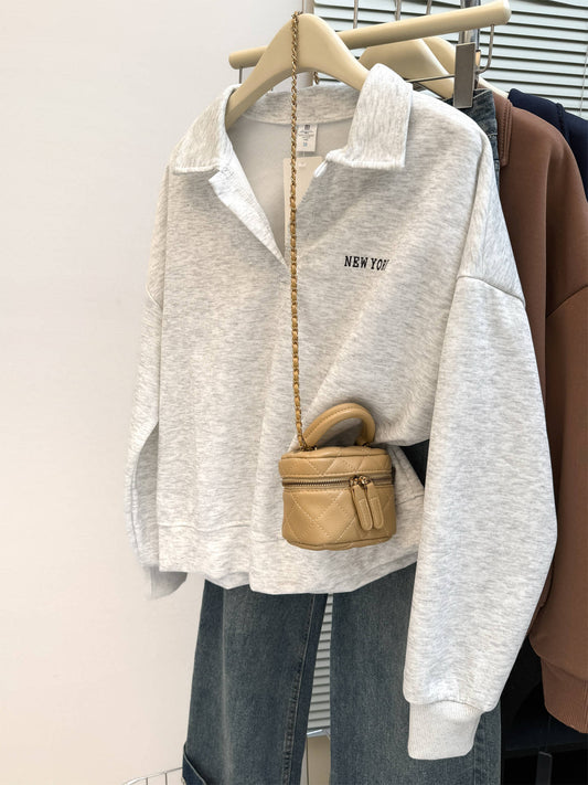 Casual Long Sleeve Polo Neck Sweatshirt for Women Loose FitV-Neck Top  Wear