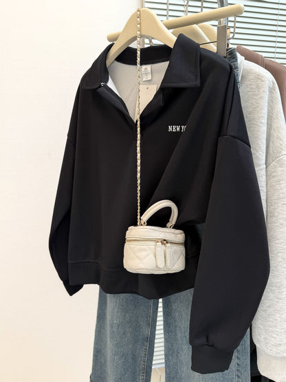 Casual Long Sleeve Polo Neck Sweatshirt for Women Loose FitV-Neck Top  Wear